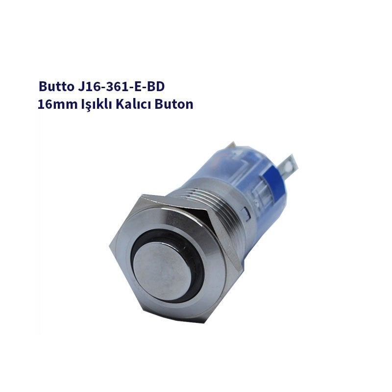 16 mm Led Işıklı ÇIKIK Kafa KALICI Buton MAVİ J16-361-E-BD