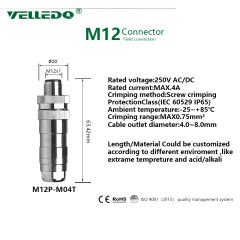 M12P-M04T - M12 4 Pin Erkek Düz Metal Konnektör - Velledq