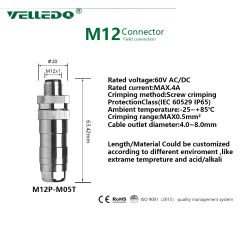 M12P-M08T - M12 8 Pin Erkek Düz Metal Konnektör - Velledq