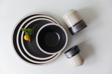 Beige and Black Ceramic Dessert Plate