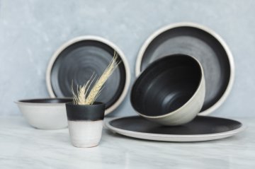 Beige and Black Ceramic Soup Bowl