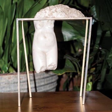 Marble Sculpture Torso With Metal Frame