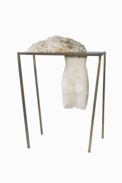 Marble Sculpture Torso With Metal Frame