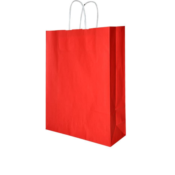 Burgu Saplı Kırmızı Kraft Çanta 32x12x41 cm-25'li