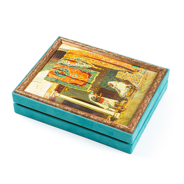 Oryantal Halı Taciri Tablolu Çerçeveli Çikolata Kutusu 28x36.5x8.5cm