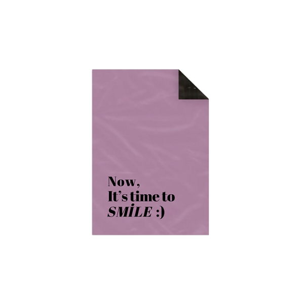 Now, It's time to SMİLE :) Baskılı 25x30+5 Cepsiz Lila Kurusu Kargo Poşeti