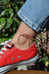 Red Rope Mini F Letter Anklet