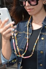 Pembe Renkli Uzun Telefon Askısı Aksesuarı Charmı