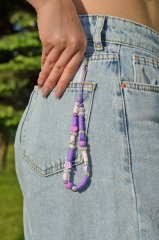 Small Size Phone Strap Charm Accessory with Lilac Color Beads