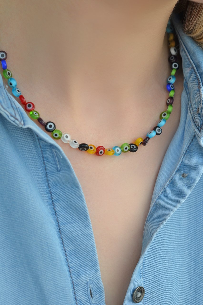 Murano Glass Mini Colored Evil Eye Beads Choker Necklace