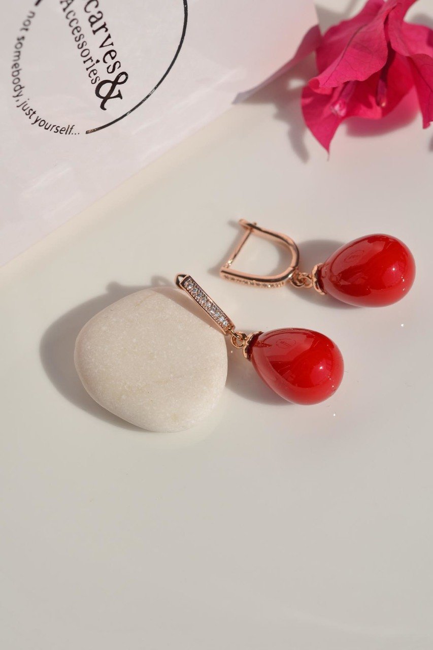 Red pearl earrings deals