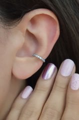 İnce Zirkon Taşlı Earcuff Sıkıştırmalı Kıkırdak Küpesi Gümüş Renk