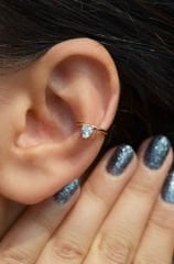 Sıkıştırmalı Kıkırdak Küpesi Kalp Zirkon Earcuff