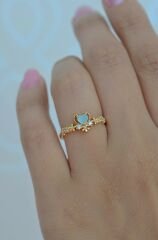 Minik Mavi Kalpli Prenses Yüzük Çiçekli Eklem Yüzüğü