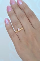 Minik Pembe Kalpli Prenses Yüzük Çiçekli Eklem Yüzüğü