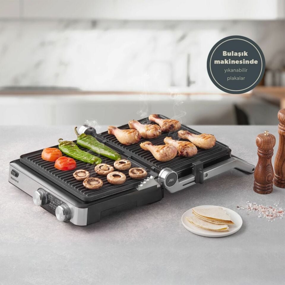 Emsan Homend Grilliant 1340H Inox Gövde Alt ve Üst Sıcaklığı Ayrı Kontrol Edilebilen Döküm Plakalı Tost ve Izgara Makinesi
