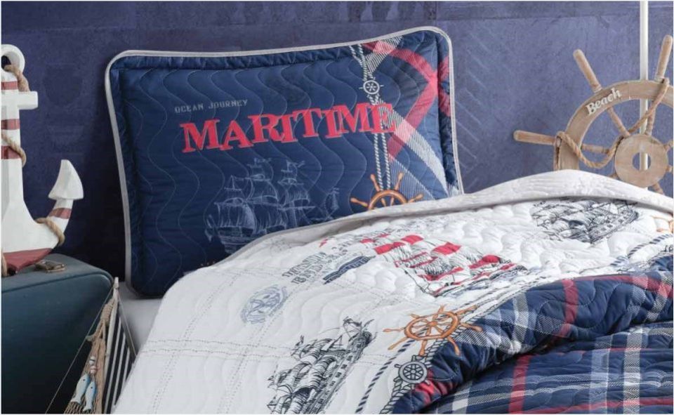 Aran Clasy Tek Kişilik Yatak Örtüsü Maritime V1 Lacivert