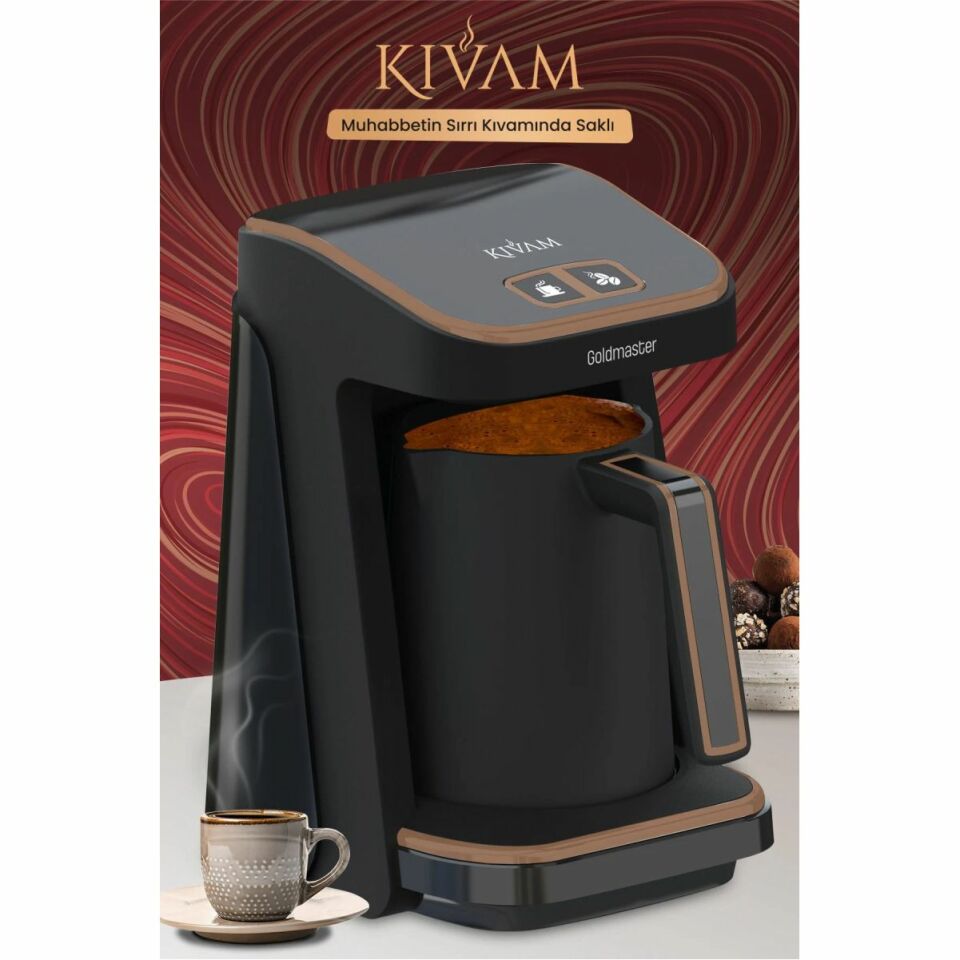 Goldmaster Kıvam Eco Siyah Geniş Hazneli Akıllı Yerleştirme Patentli Türk Kahve Makinesi