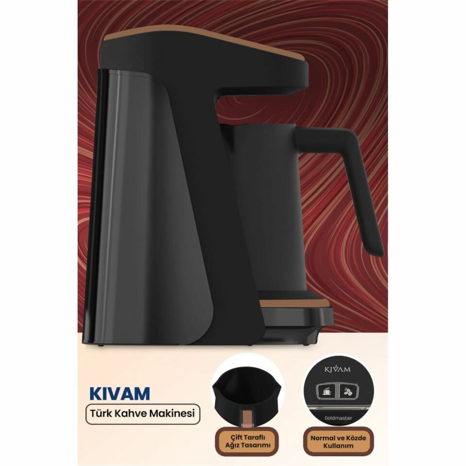 Goldmaster Kıvam Eco Siyah Geniş Hazneli Akıllı Yerleştirme Patentli Türk Kahve Makinesi