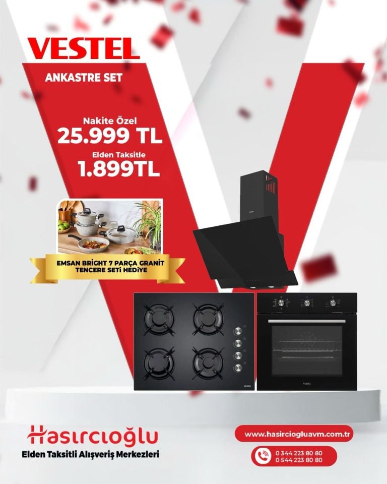 Vestel Ankastre Set Alana Emsan Bright 7 Parça Granit Tencere Seti Hediye