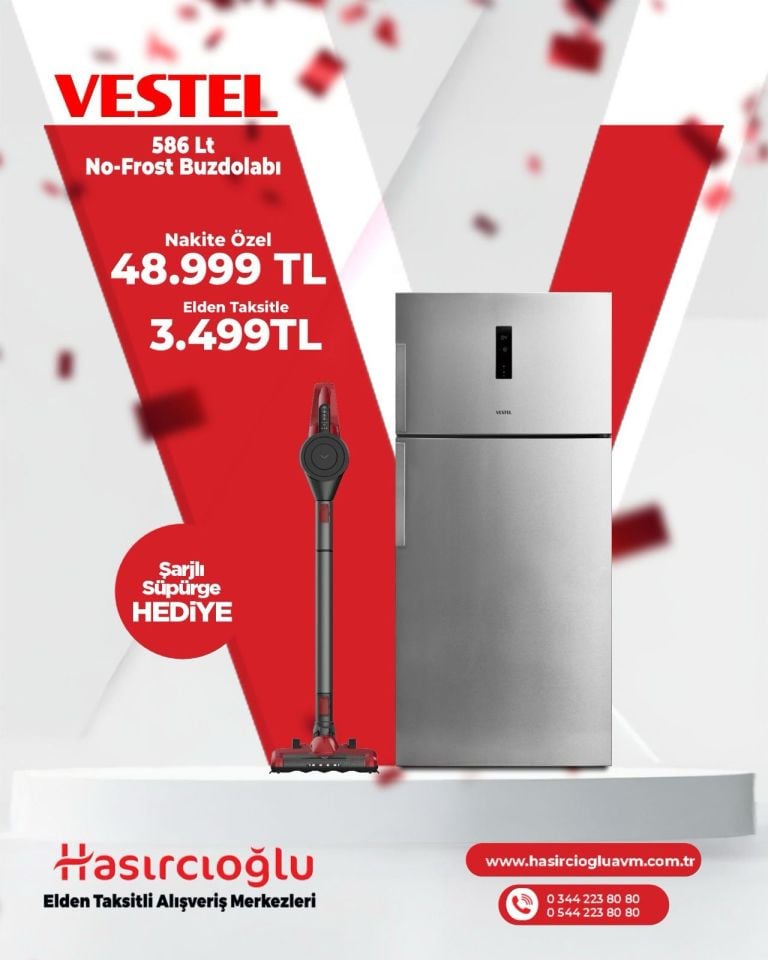 Vestel 586 Litre No-Frost Buzdolabı Alana Şarjlı Süpürge Hediye