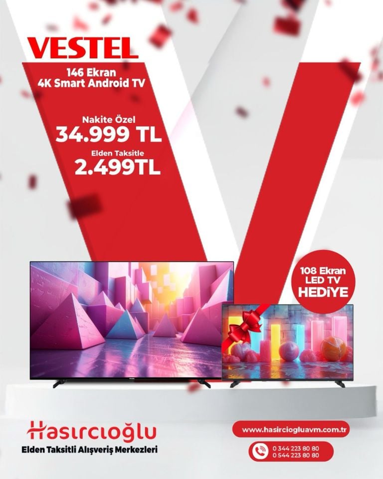 Vestel 146 Ekran 4K Smart  Android TV Alana 108 Ekran LED TV Hediye