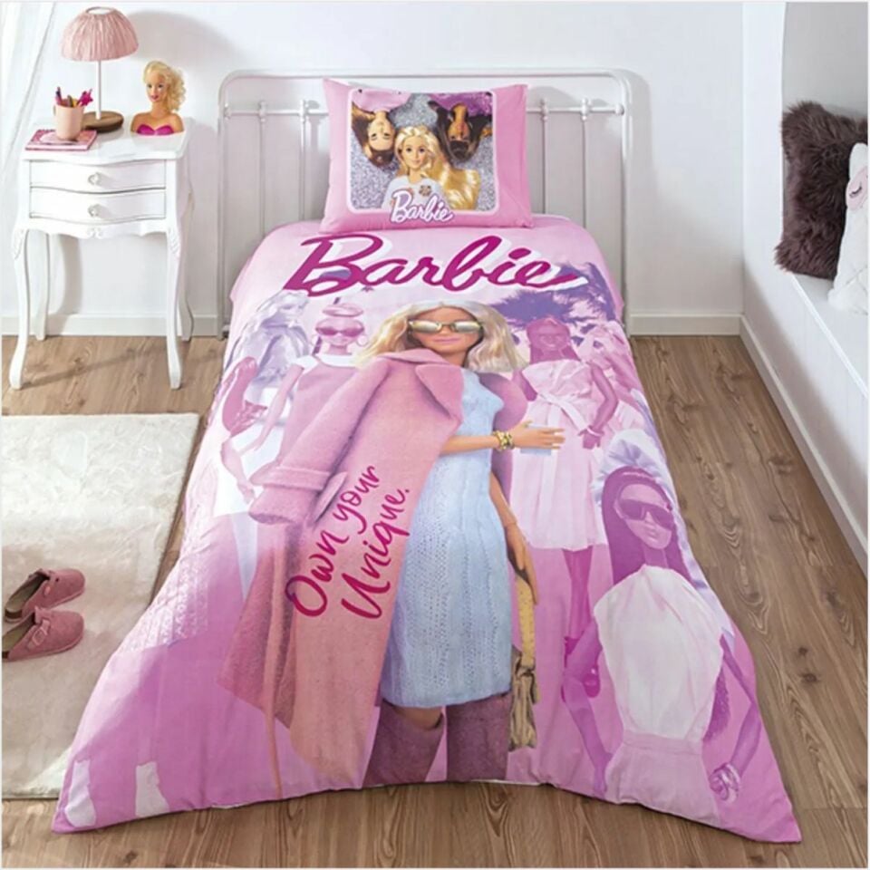 Taç Lisanslı Tek Kişilik Nevresim Takımı Barbie Pink Power