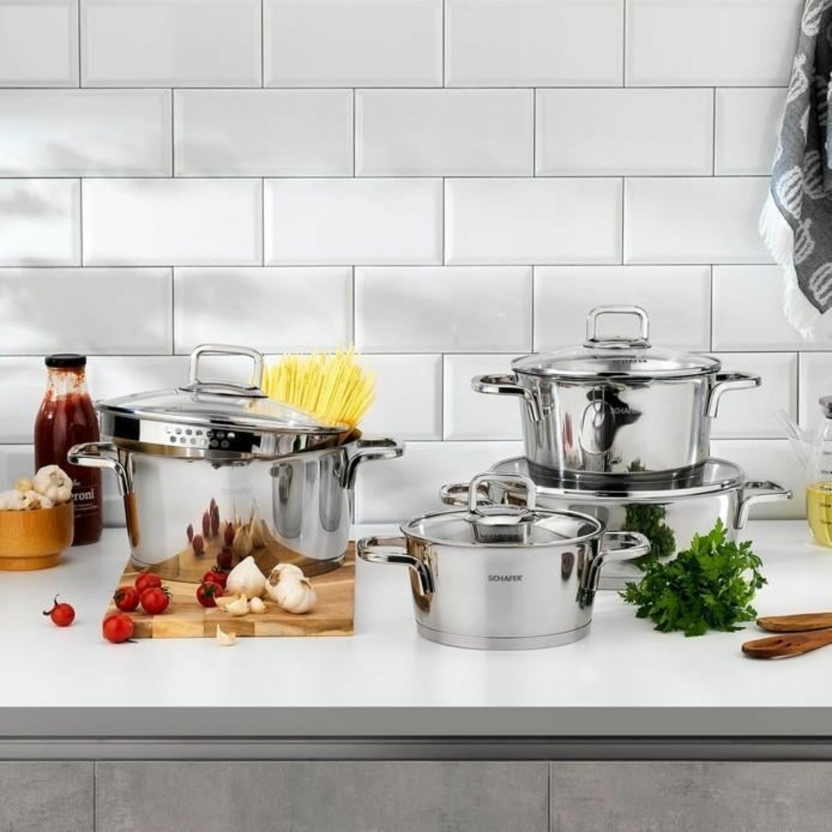 Schafer New Stahl Çelik Tencere Seti 8 Parça-Inox 08P