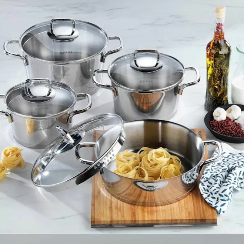 Schafer New Stahl Çelik Tencere Seti 8 Parça-Inox 08P