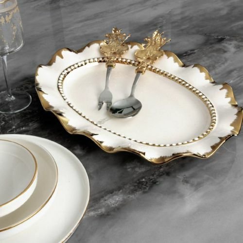 Rekabet Avangarde Oval Sunum Tabağı Krem Altın 39 Cm