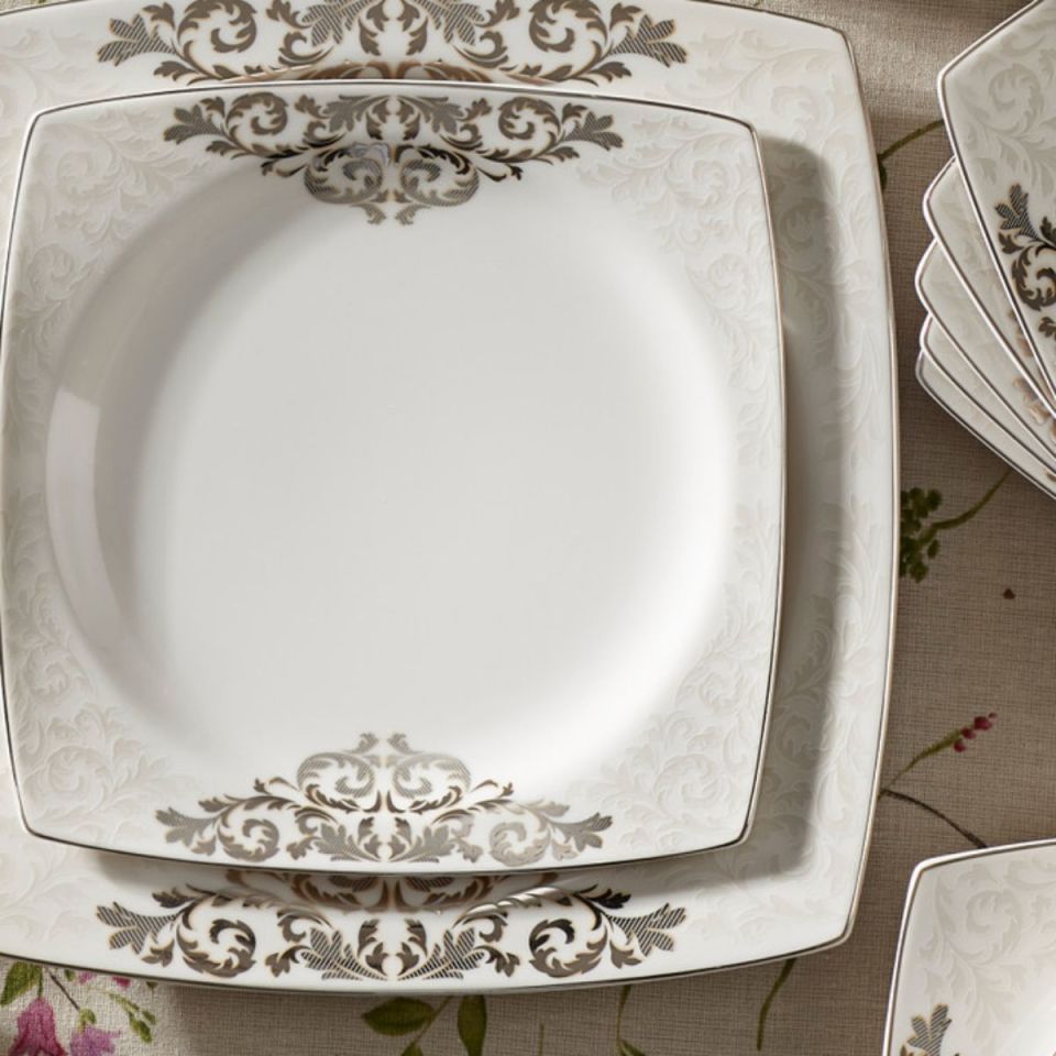 Karaca Nazende Fine Cream 60 Parça 12 Kişilik Porselen Yemek Takımı Kare