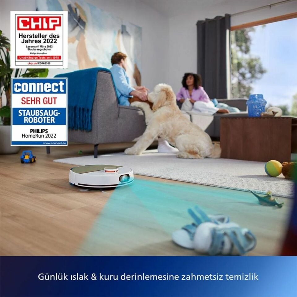 Philips HomeRun 7000 Serisi Aqua XU7100/02 Çöp İstasyonlu Beyaz Gold Akıllı Robot Süpürge