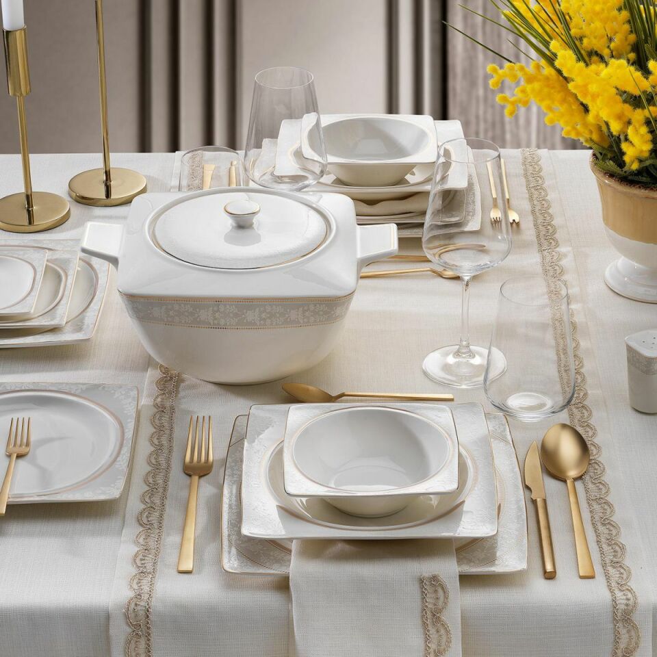 Schafer Glamor Elegant Yemek Takımı 60 Parça-Beyaz