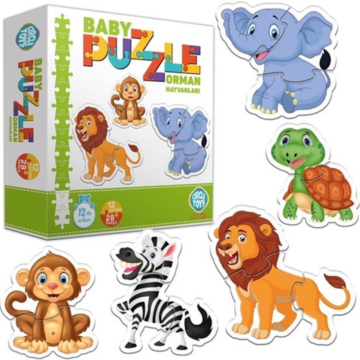 AteşTech Baby Puzzle Orman Hayvanları - 12 Hayvan - 1+ Yaş