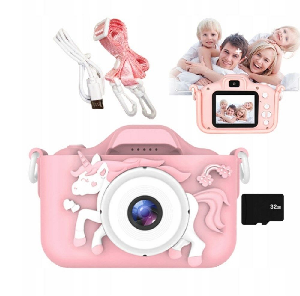 Çocuk Fotoğraf Makinesi 2inç  Kılıflı Hd Dijital Selfie Kamera + 32gb Hafıza Kartı