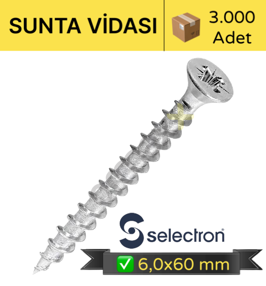 Selectron Sunta Vidası 6,0*60 Mm (3.000 adet)