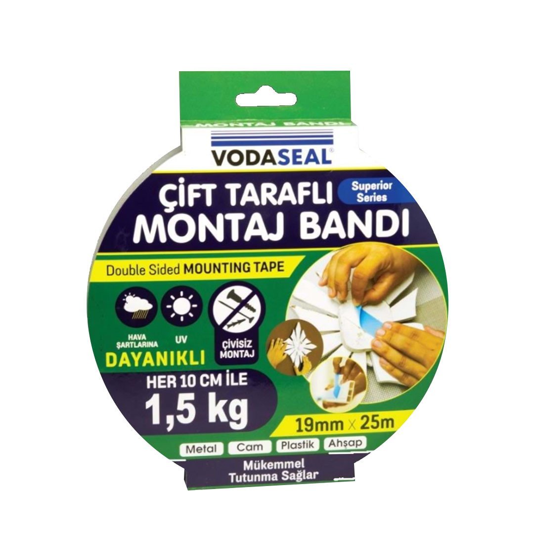 Vodaseal Çift Taraflı Köpük Montaj Bandı 19mmx25mt