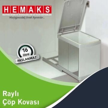 Hemaks Raylı Gri Çöp Kovası 16 Litre