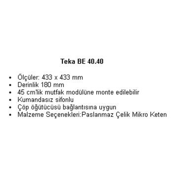 Teka BE 40*40 Tezgah Altı Evye