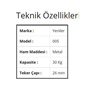 Yeniler 005 Sürgü Kapak Mekanizması Yeniler 30 Kg