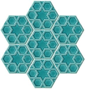 15×17 Cm Relief Star Turquoise Hexagonal Tile 4 pcs