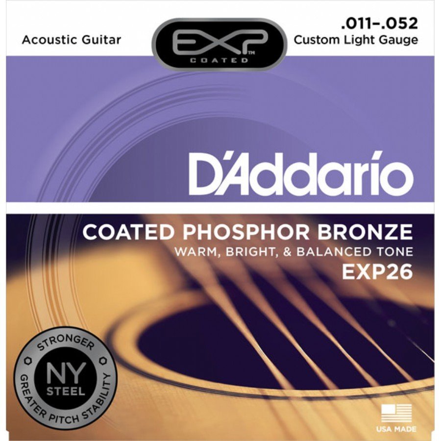 D'Addario EXP26 EXP Coated Phosphor Bronze Custom Acoustic Guitar String (11-52)