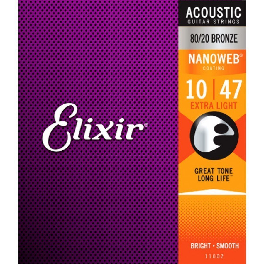 Elixir 11002 Nanoweb 80/20 Bronze Acoustic Guitar String (10-47)