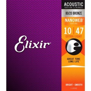 Elixir 11002 Nanoweb 80/20 Bronze Acoustic Guitar String (10-47)