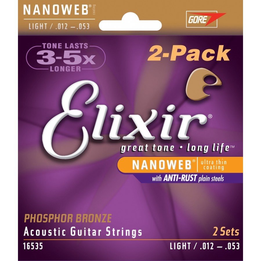 Elixir 16535 Nanoweb Phosphor Bronze 2-Piece Acoustic Guitar String (12-53)