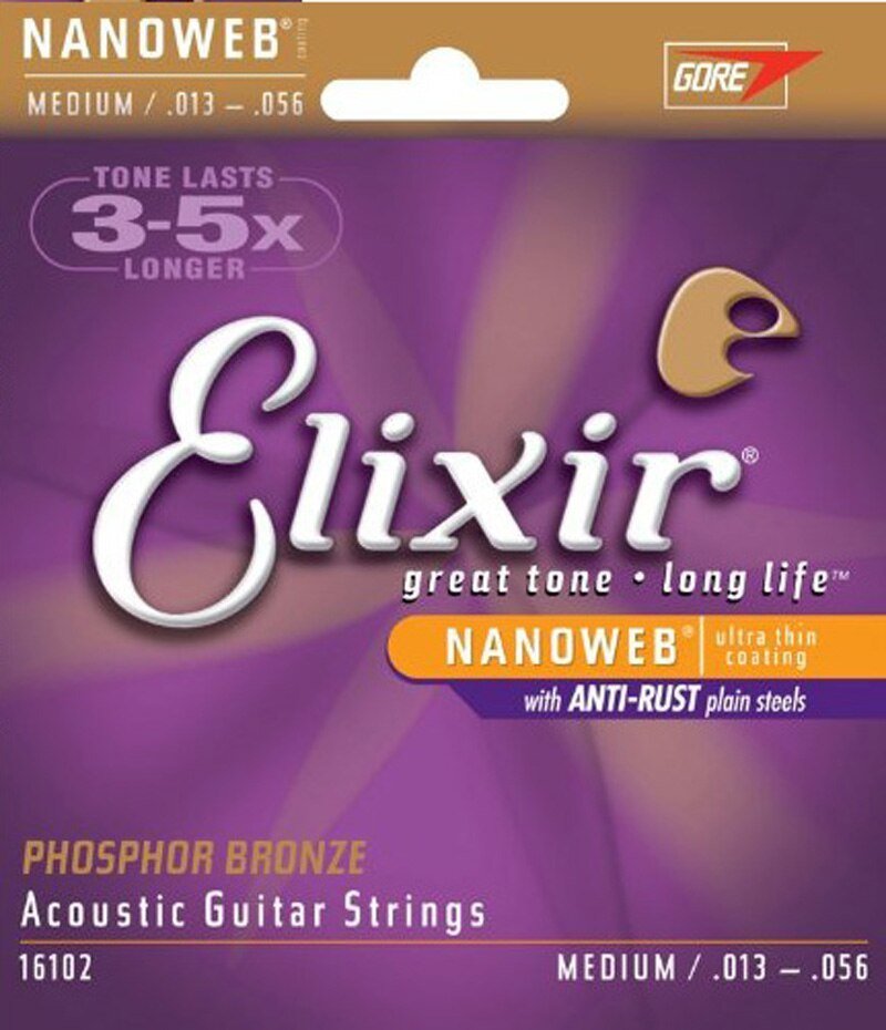 Elixir 16102 Nanoweb Phosphor Bronze Acoustic Guitar String (13-56)
