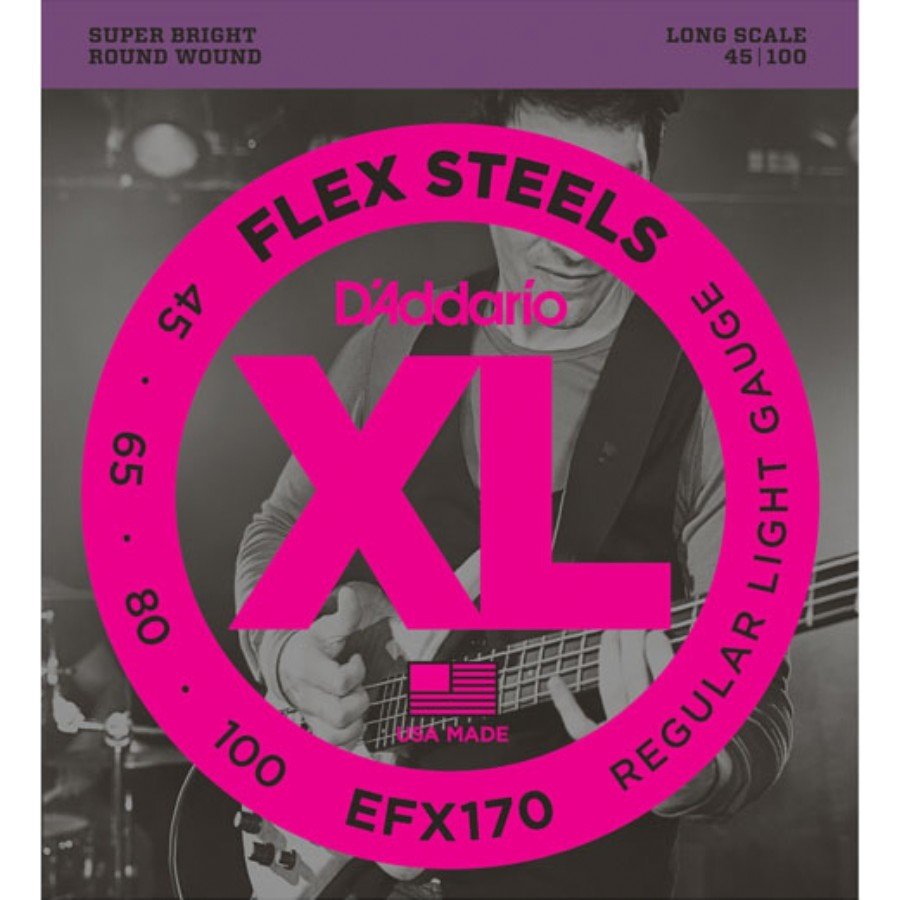 D'Addario EFX170 FlexSteels Bass, Light, 45-100, Long Scale Team String - Bass String 045-100