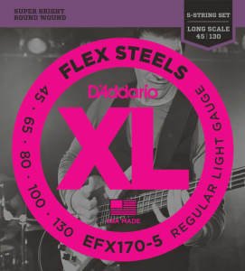 D'Addario EFX170-5 FlexSteels 5-String Bass, Light, 45-130, Long Scale Takım Tel - 5 Telli Bas Gitar Teli 045-130