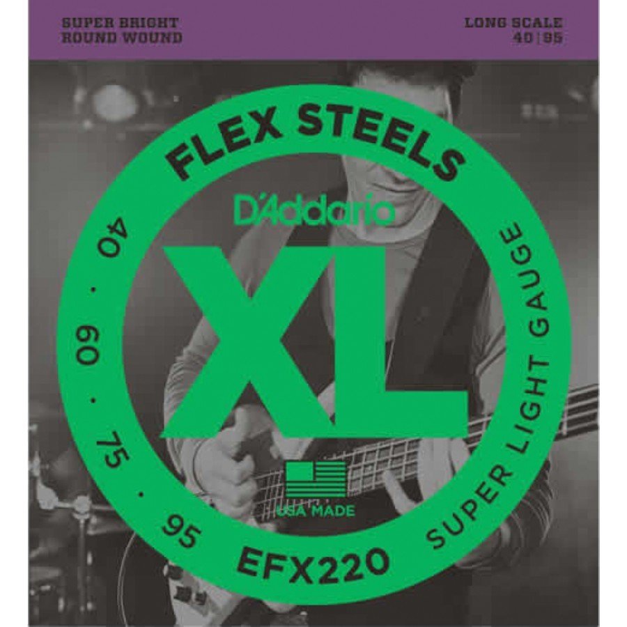 D'Addario EFX220 FlexSteels Bass, Super Light, 40-95, Long Scale Takım Tel - Bas Gitar Teli 040-095