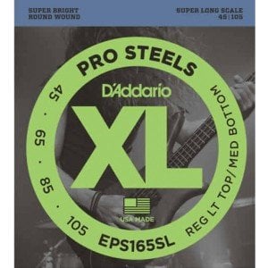 D'Addario EPS165SL ProSteels Bass, Custom Light, 45-105, Super Long Scale Takım Tel - Bas Gitar Teli 045-105